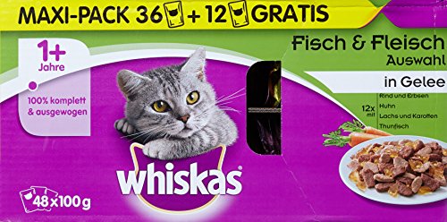 Whiskas 1+ Katzenfutter Fisch- und Fleischauswahl in Gelee 36 + 12 gratis, 1 Packung (1 x 4.8 kg) - 4