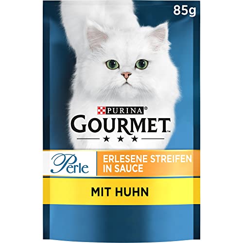 Gourmet Perle Katzenfutter Erlesene Streifen mit Huhn, 24er Pack (24 x 85 g) Beutel