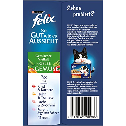 Felix So gut wie es aussieht Katzenfutter Fleisch und Fisch Mix mit Gemüse, 6er Pack (6 x 12 x 100 g) Beutel - 2