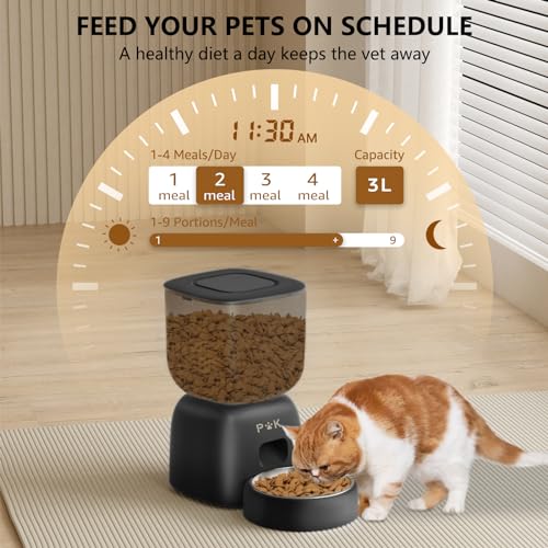 PUPPY KITTY Futterautomat Katze und Katzenbrunnen Combo, 180 Tage Lange Batterielebensdauer, Leicht zu reinigen, 10S Sprachaufforderung, 3L futterspender Katze und 2L Katzenbrunnen - 2