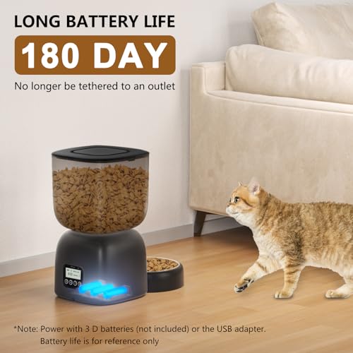 PUPPY KITTY Futterautomat Katze und Katzenbrunnen Combo, 180 Tage Lange Batterielebensdauer, Leicht zu reinigen, 10S Sprachaufforderung, 3L futterspender Katze und 2L Katzenbrunnen - 3