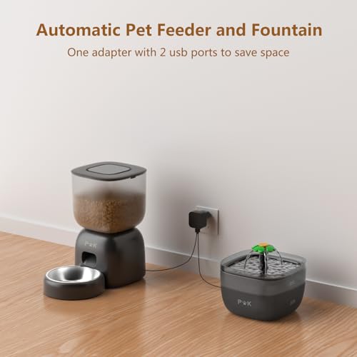 PUPPY KITTY Futterautomat Katze und Katzenbrunnen Combo, 180 Tage Lange Batterielebensdauer, Leicht zu reinigen, 10S Sprachaufforderung, 3L futterspender Katze und 2L Katzenbrunnen - 5