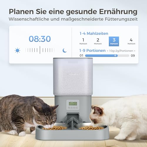 Grandtail 6.0 L Automatischer Futterautomat Katze 2 näpfe Gleichmäßig Verteilung Katzenfutter Automat Timer Katzen Futterspender mit Edelstahlschüssel Doppeltes Netzteil 10s Sprachaufzeichnung - 2