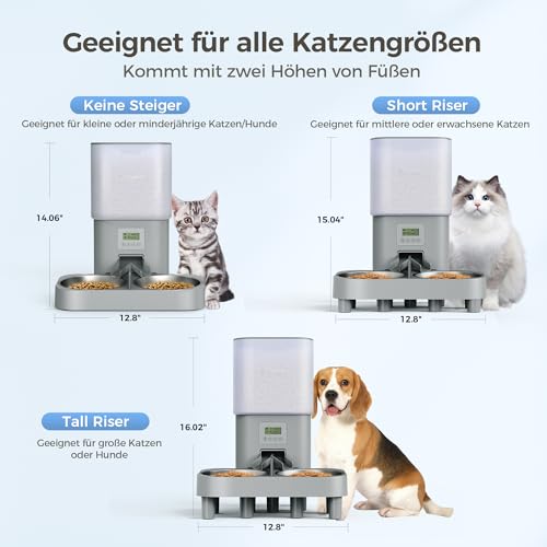 Grandtail 6.0 L Automatischer Futterautomat Katze 2 näpfe Gleichmäßig Verteilung Katzenfutter Automat Timer Katzen Futterspender mit Edelstahlschüssel Doppeltes Netzteil 10s Sprachaufzeichnung - 4