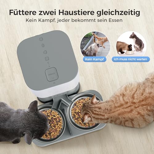 Grandtail 6.0 L Automatischer Futterautomat Katze 2 näpfe Gleichmäßig Verteilung Katzenfutter Automat Timer Katzen Futterspender mit Edelstahlschüssel Doppeltes Netzteil 10s Sprachaufzeichnung - 5