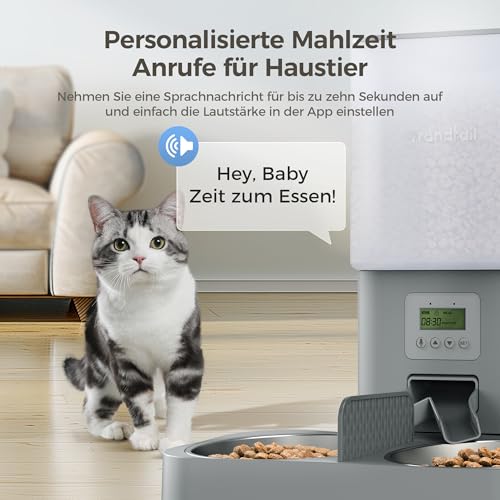 Grandtail 6.0 L Automatischer Futterautomat Katze 2 näpfe Gleichmäßig Verteilung Katzenfutter Automat Timer Katzen Futterspender mit Edelstahlschüssel Doppeltes Netzteil 10s Sprachaufzeichnung - 7