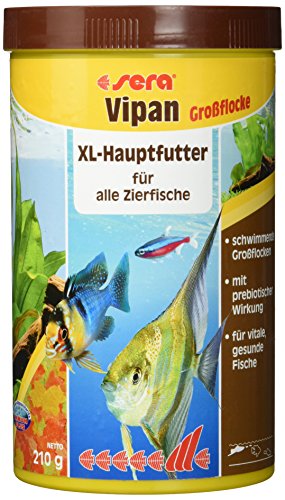 sera 00175 vipan Großflocken 1000 ml -  der Klassiker - Hauptfutter für alle Zierfische in Gesellschaftsaquarien, Flockenfutter, für schönere und größere Fische