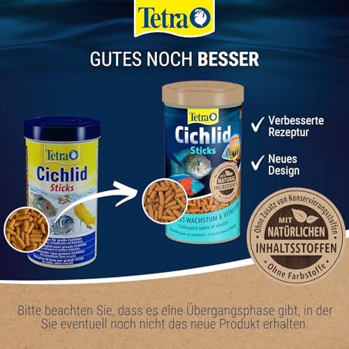 Tetra Cichlid Sticks (Hauptfutter für alle Cichliden und andere große Zierfische, schwimmfähige Futtersticks), 1 Liter Dose - 2